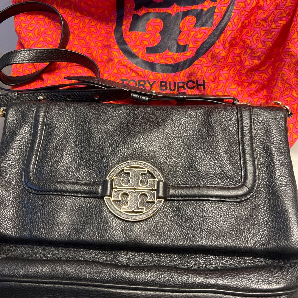 Tory Burch fold over grain leather shoulder bag